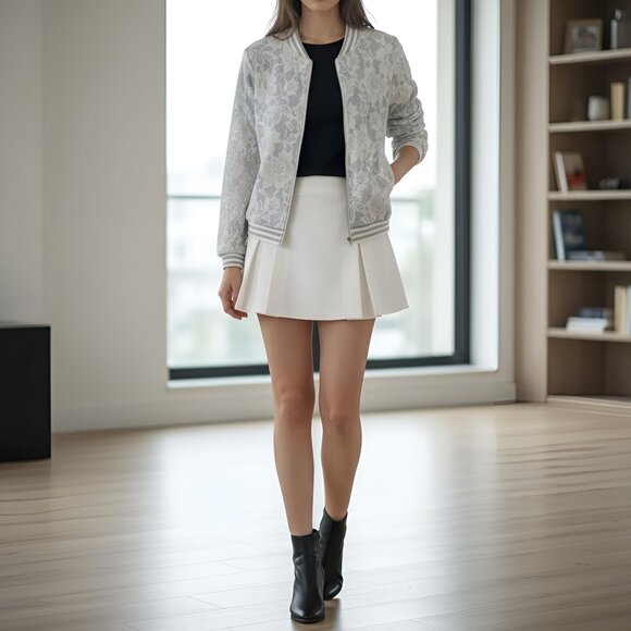 Anthropologie Lucy Paris Grace Lace Bomber Jacket White Gray S NWOT - Picture 2 of 9